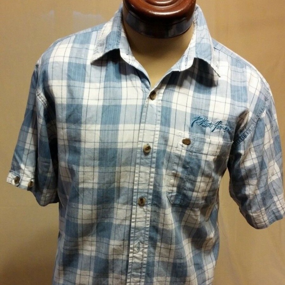 Phat Farm New York Men's Blue Short Sleeve Button-Down Shirt 100% Cotton Casual